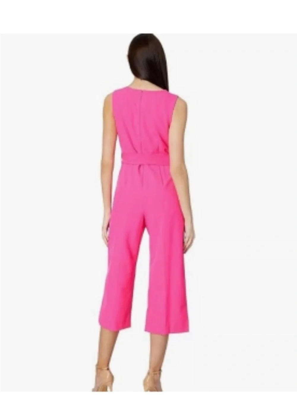 Vince Camuto Hot Pink Sleeveless V-Neck Tie-Waist Cropped Jumpsuit - Picture 2 of 5
